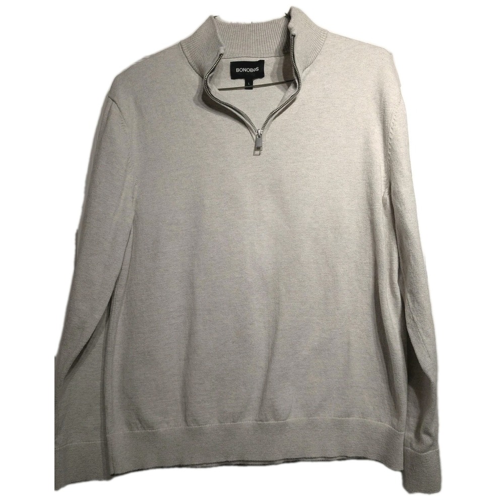 Bonobos Sweater Mens L Gray 1/4 Zip Mock Neck Cotton Cashmere Pullover Knit